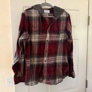Old Navy Red Plaid Hooded Shirt